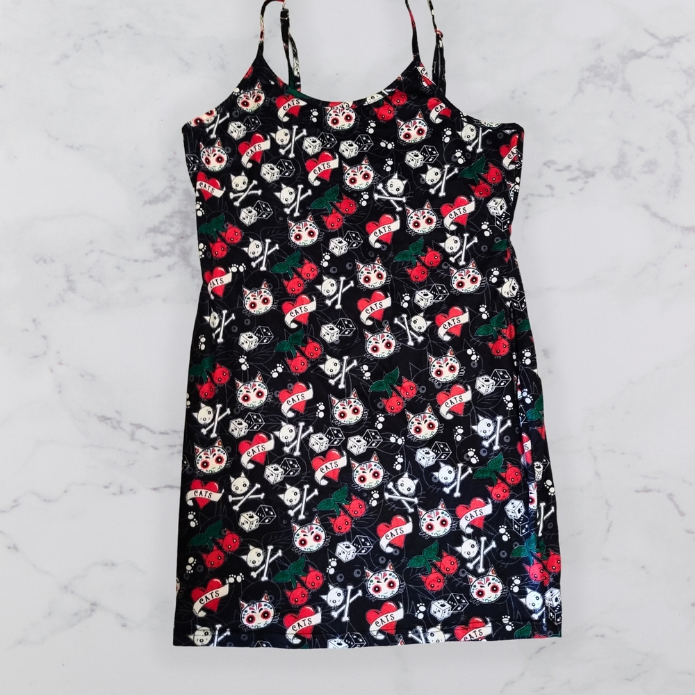 😻🍒Women’s Bodycon Dress – Tattoo-Inspired Cats, Cherries, Dice (Fits M)